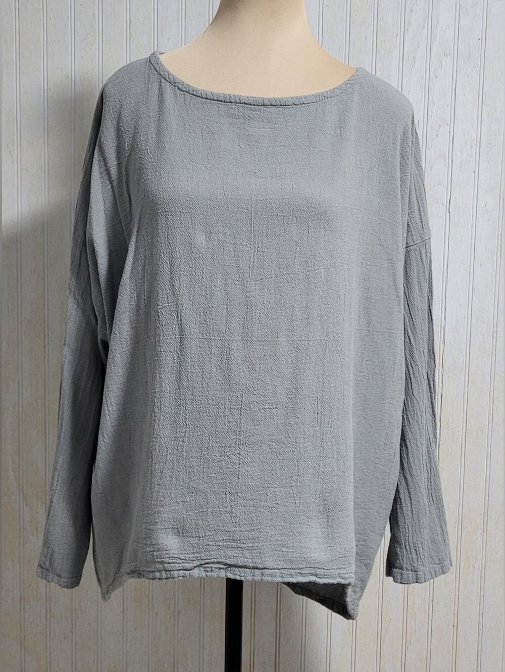 ​Oh My Gauze Grey Crinkled Cotton Top Lagenlook Long Sleeve Size 1 S/M